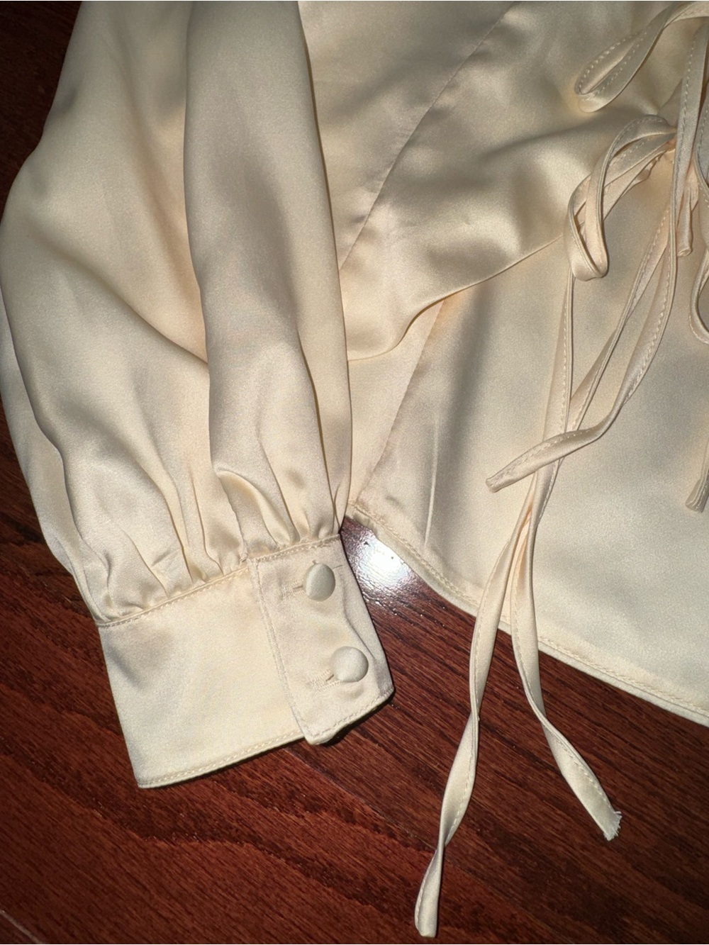REVOLVE x Majorelle Ivory Satin Tie-Front Top - Picture 6 of 9